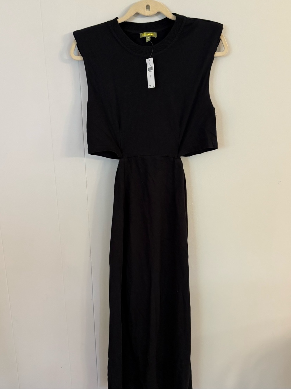 Anthropologie 100% Cotton Black Sleeveless Maxi Cutout Dress Padded Shoulders XS